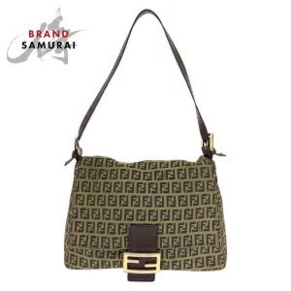 Fendi Zucchino Mamma Bucket Brown Canvas Leather Shoulder Bag Handbag
